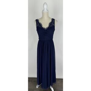 BHLDN Hitherto V Neck Fleur Lace Tulle Formal Maxi Dress Womens 2 Navy Blue
